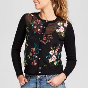 ⚫️ A New Day black floral embroidered cardigan Size Small